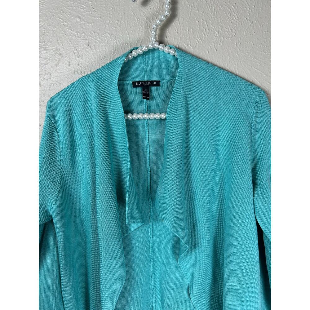 Eileen Fisher Size PP Petite XS Cardigan Teal Knit Sweater Waterfall TINY FLAW - Picture 2 of 12